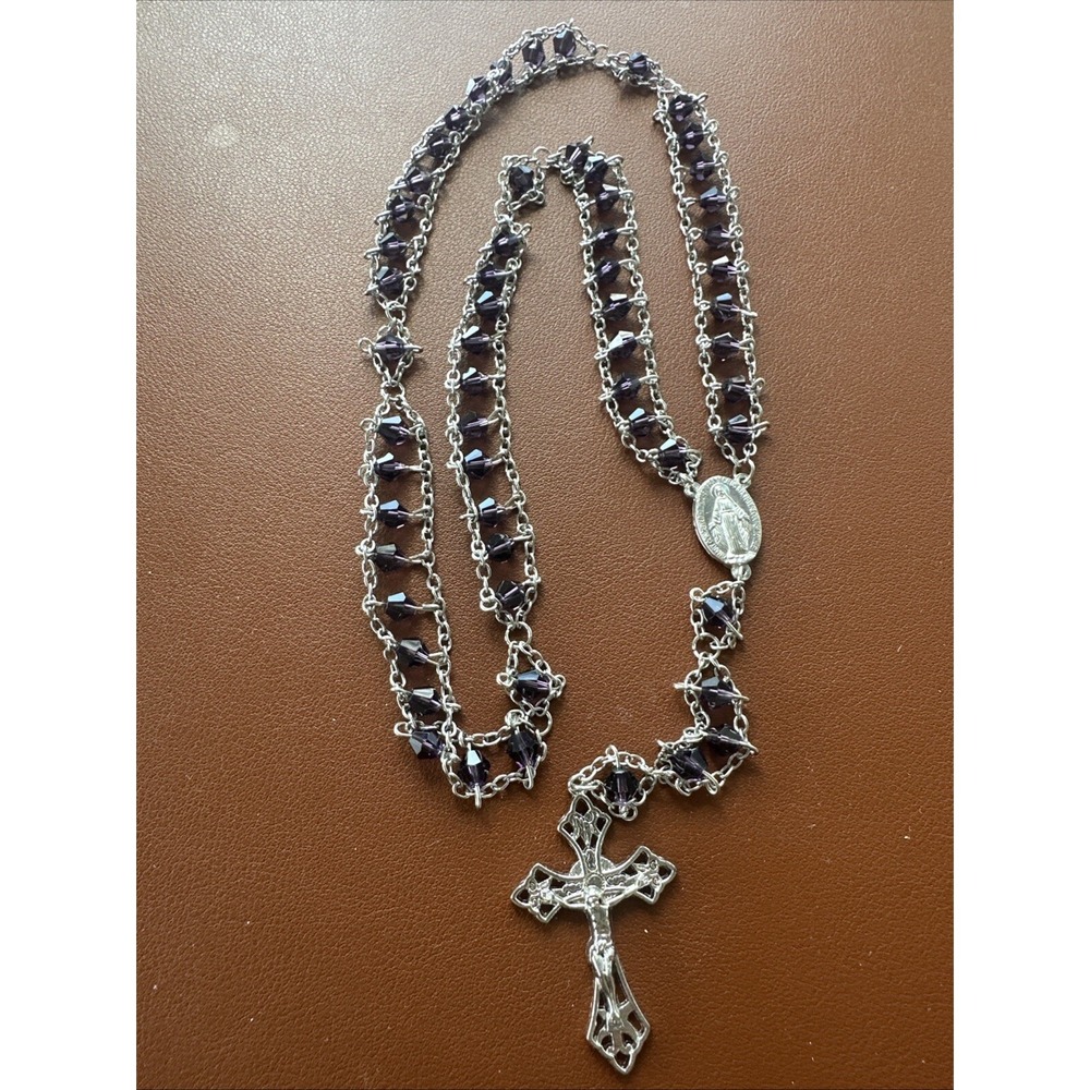 Mary Conceived Without Sin Rosary Beads Purple Double Strand RomaCatholic  17.5"